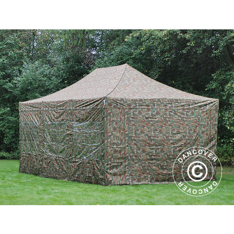 Pop up gazebo FleXtents Pop up canopy Folding tent PRO 4x6 m Camouflage/Military, incl. 8 sidewalls
