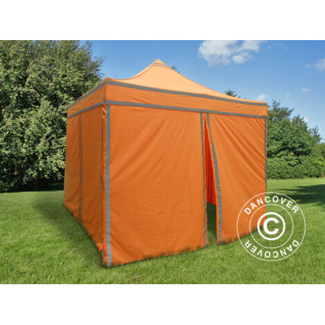 Pop up gazebo FleXtents Pop up canopy Folding tent PRO Steel Work tent 3x3 m Orange Reflective, incl. 4 sidewalls (1/5)