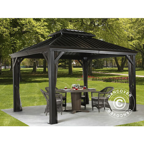 Gazebo Messina w/curtains and mosquito net, 3.63x2.98x2.92 m, 10.8 m², Anthracite - Anthracite
