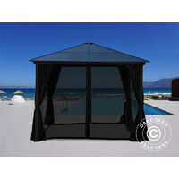 Gazebo Santa Barbara w/curtains and mosquito net, 4x4 m, Black