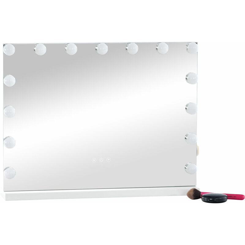 Espejo de tocador con luz, espejo de pared, espejos de mesa para  maquillaje, espejo de control táctil con salida USB (color negro, tamaño