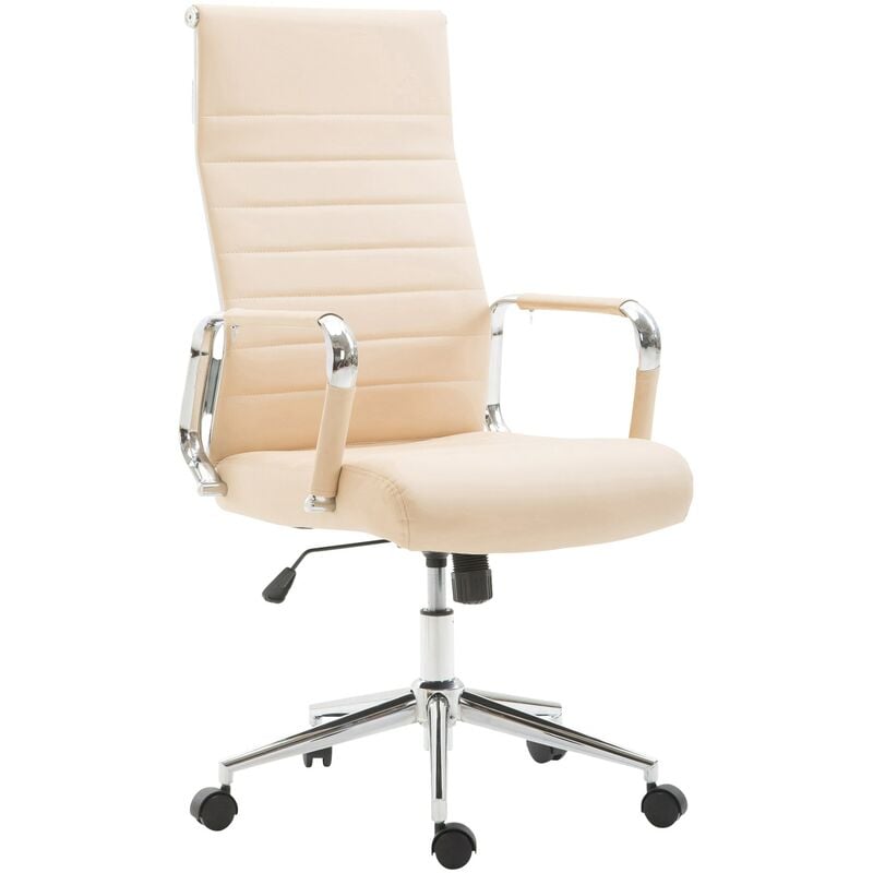 Silla De Oficina kolumbus crema clp en simil cuero base metal con ruedas i escritorio regulable altur