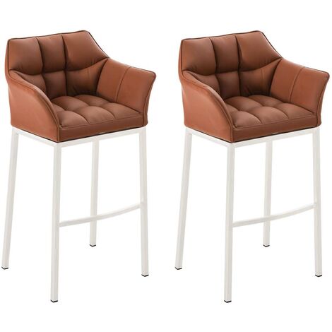 Beliani Reposapiés Taburete De Piel Sintética Marrón Beige Patas De Trípode Madera Sala De Estar Rústico Topeka