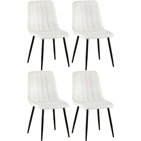 Set de 4 sillas de salón Dijon en tela o terciopelo Blanco crema Terciopelo (1/5)