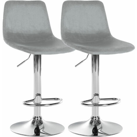 Set de 2 taburetes de bar Divo en terciopelo Gris Metal cromado