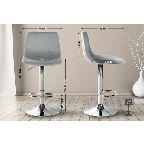 Set de 2 taburetes de bar Divo en terciopelo Gris Metal cromado