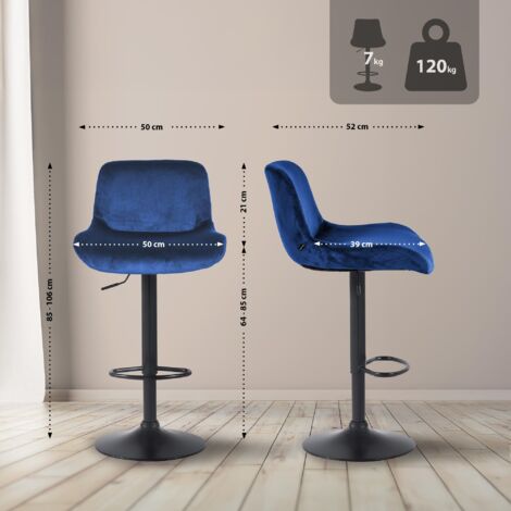 Set De 2 Taburetes De Bar De Tela Y Metal Negro - Ajustables En Altura - Crema - ELEANA