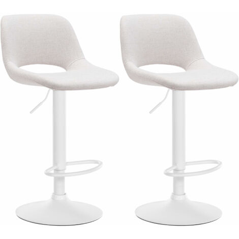 Set de 2 Taburetes de bar en tela Crema Metal blanco mate (1/5)