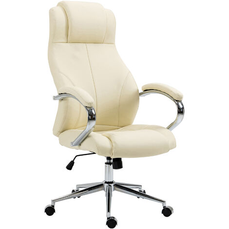 Silla de oficina Salford de cuero auténtico Crema