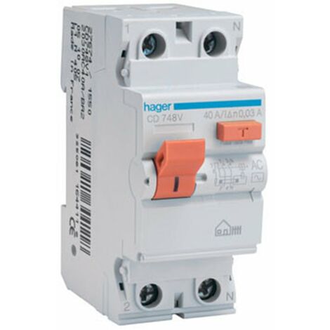 Interruptor Diferencial Hager CD748V para vivienda 2 polos 40 A 30ma