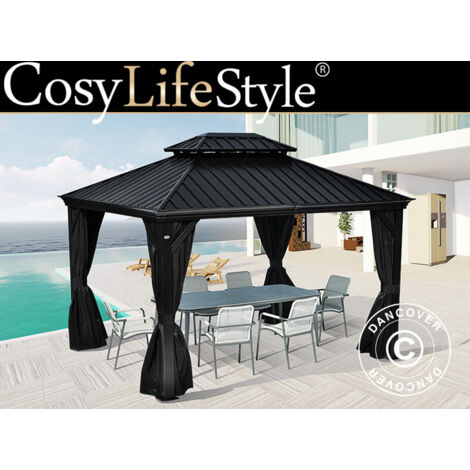 Pavillon Santa Fe mit Vorhängen und 3x4,25m, Schwarz