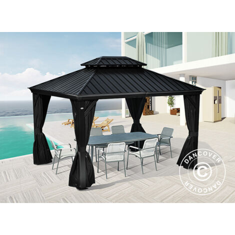 Pavillon Santa Fe mit Vorhängen und 3x4,25m, Schwarz