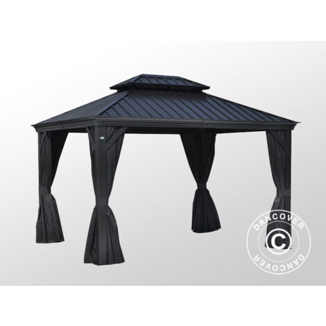 Pavillon Santa Fe mit Vorhängen und 3x4,25m, Schwarz