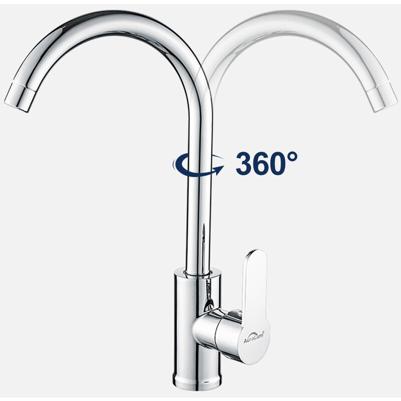 Auralum Rubinetto Lavabo con L'aeratore Forma ad arco grande Rubinetto in  ottone Miscelatore Monocomando per Bagno dell'acqua calda e fredda Cromato