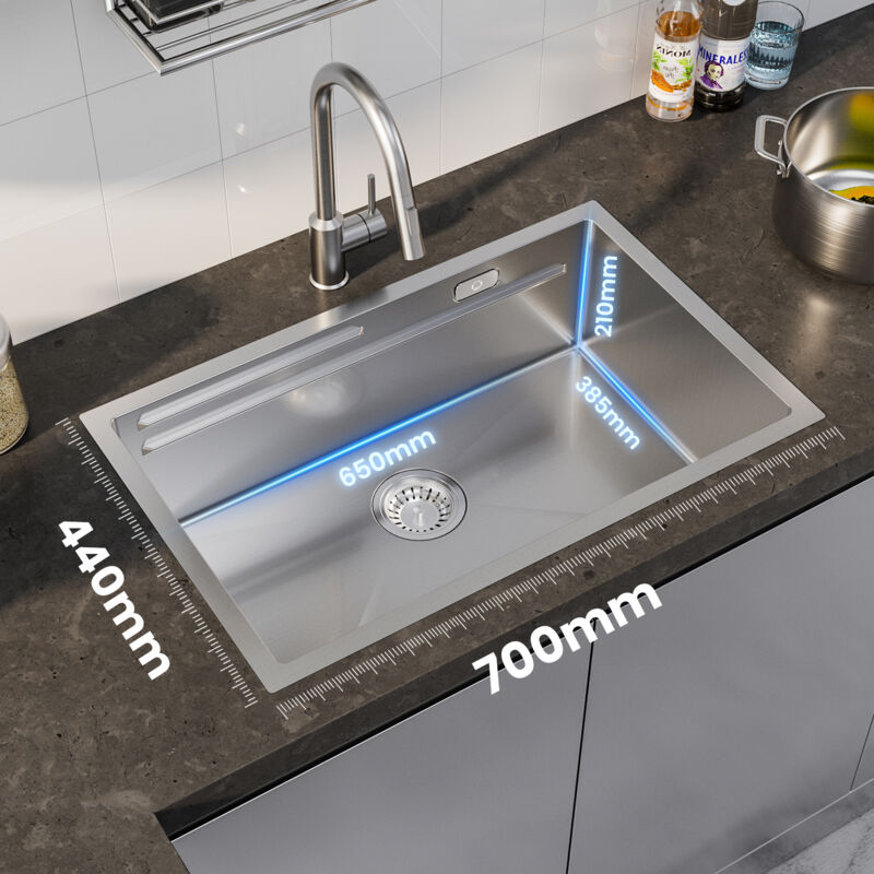 Lavello In Acciaio Inox 304 Da Cucina (46x41 Cm) – 1 Vasca, Spazzolato, Con Antirumore E Attacco Lavastoviglie, Per Sottolavabo 45 Cm