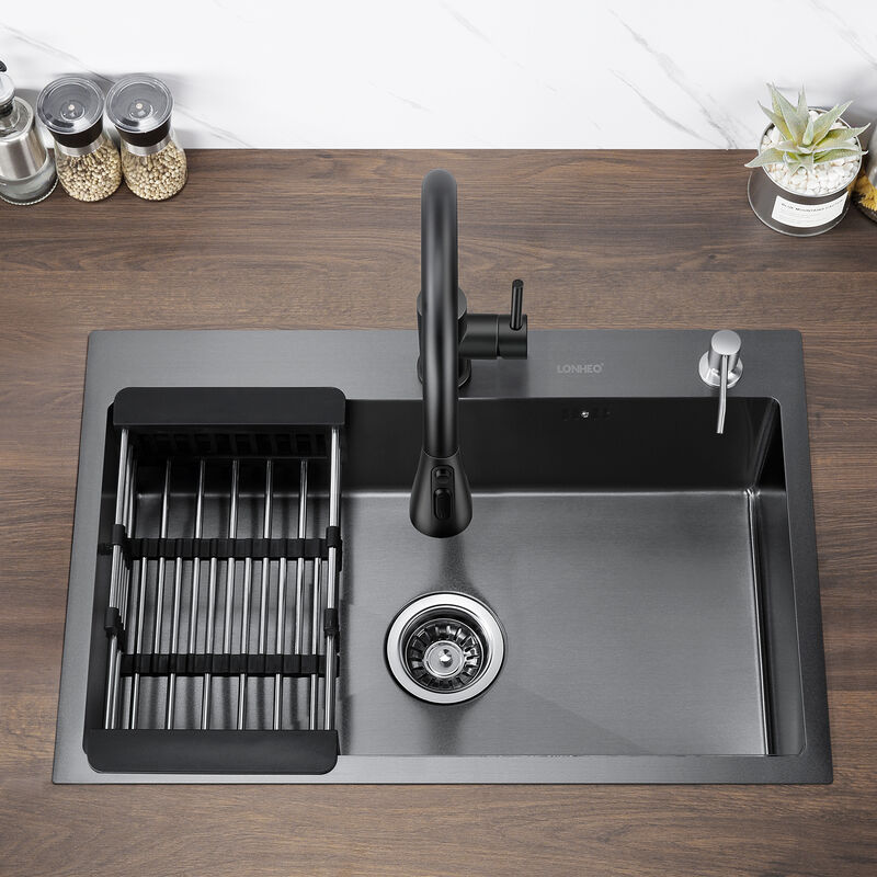 Lavello Cucina 50x43cm in acciaio inox, Lavandino Cucina Quadrato con 300ml  dispenser di sapone e Sifone
