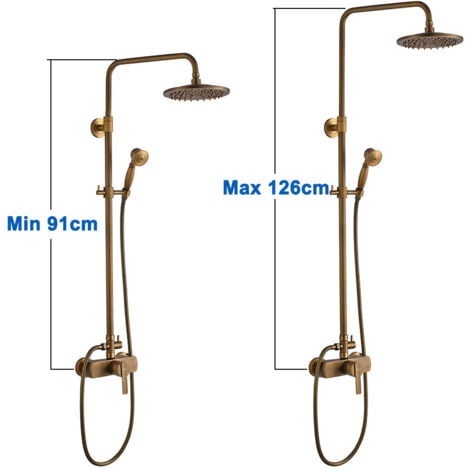 Auralum Colonna Doccia con Miscelatore Retro Spazzolato Ottonato Set de Doccia con Soffione a Pioggia 200mm e Doccetta 55mm   Altezza Regolabile 910mm-1260mm