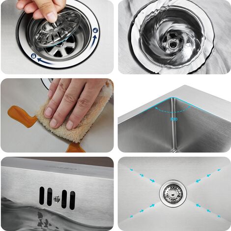68 x 45 cm Lavello Incasso 1 vasche Acciaio Inox Lavello da Cucina Lavandino Cucina con dispenser per sapone, Cestello regolabile, Troppopieno e Sifone