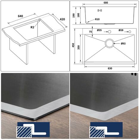 Lonheo Lavello da Cucina 1 vasche 68 x 45 cm Lavello Incasso Cucina in Acciaio Inox Spazzolato con dispenser per sapone e Cestello regolabile