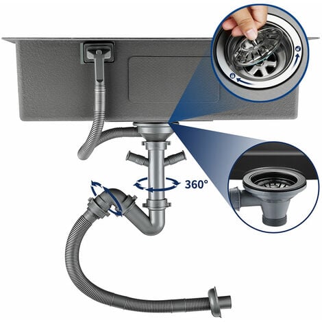 68x45cm Lavello Incasso 1 vasche Acciaio Inox Lavello da Cucina Lavandino Cucina con dispenser per sapone, Cestello regolabile, Troppopieno e Sifone, gris oscuro