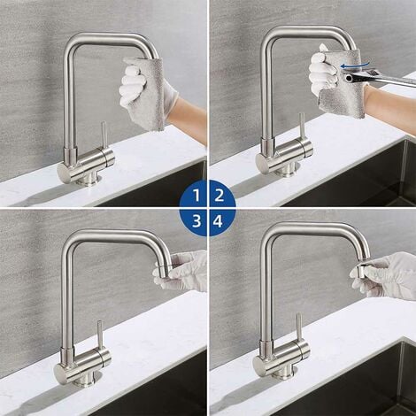 Rubinetto Cucina Sottofinestra, Lonheo Rubinetto Abbattibile in Acciaio Inox, Rubinetto Cucina Pieghevole 90 / Girevole 360 con Aeratore Staccabile, 7-Form