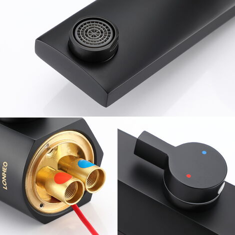 Lonheo Rubinetto a Infrarossi, Rubinetto Miscelatore con Sensore Elettronico Automatico, Rubinetto Bagno Lavabo per lavello funzionamento a batteria, Finitura Nero