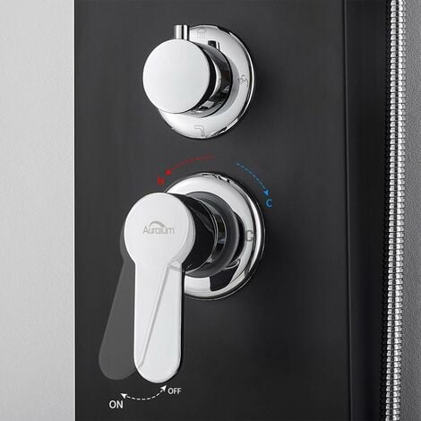 Auralum Pannello idromassaggio Doccia in acciaio inox Nero con soffione doccia e doccia per bagno (Pannello per doccia)