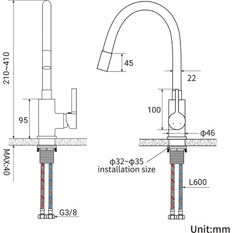 Beccuccio Flessibile Per Rubinetto Cucina | Estensione 360mm | Montaggio Senza Attrezzi | Colore Beige - Foto 9