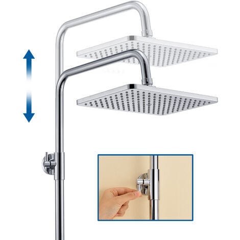 Auralum Colonna Doccia con Miscelatore in ottone, Set de doccia Quadrato a 2 funzioni con Soffione e Doccetta, con Ugelli Anticalcare, Asta doccia regolabile 90-124 cm dopo l'installazione, Cromo
