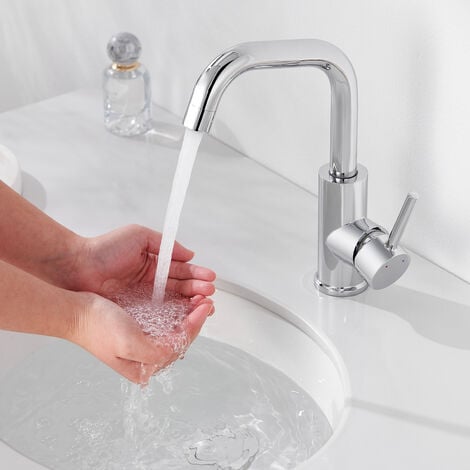 Auralum Rubinetto Lavabo Bagno Ad Alta Pressione Cromato Rubinetto Bagno Girevole A