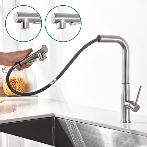 Rubinetto Cucina Con Doccetta Estraibile AILRINNI - Acciaio Inox, 3 Modalità Getto, Girevole 360°, Estensione 60 Cm