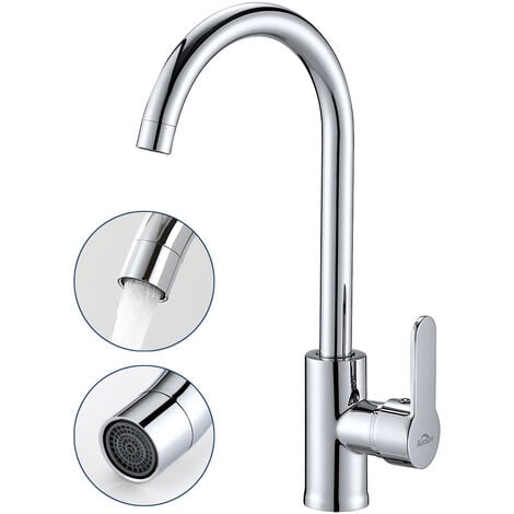 Auralum Rubinetto Miscelatore Monocomando Cucina Lavello, Rubinetto da Cucina con bocca alta 25,5 cm, Girevole a 360° Rubinetto Cucina per lavello, Cromo