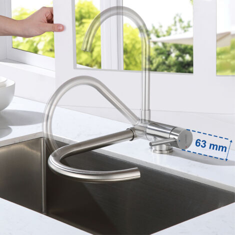 Set lavello + rubinetto da cucina ribaltabile in acciaio inox, 55 × 45 CM Lavello da incasso con dispenser di sapone, rubinetto frontale per lavello, spazzolato