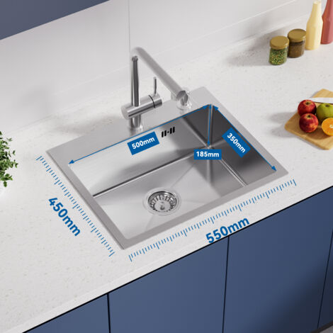 Set lavello + rubinetto da cucina ribaltabile in acciaio inox, 55 × 45 CM Lavello da incasso con dispenser di sapone, rubinetto frontale per lavello, spazzolato