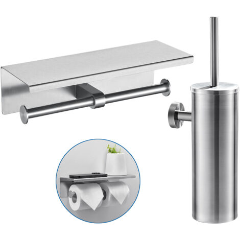 Porta carta igienica di design in acciaio inox con ripiano, dispenser per salviette umidificate monouso e contenitore per il bagno - Montaggio a pare | Leroy Merlin