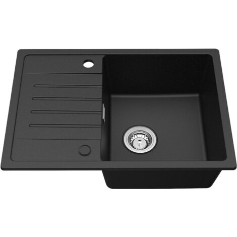 Lavello Cucina 1 Vasca con Gocciolatoio 65 x 45 cm Lavello Cucina Incasso in Quarzo e Resina 1 Vasca Nero Due Direzioni di Installazione