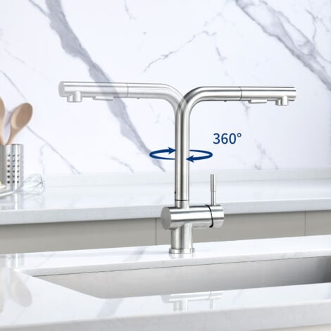 CECIPA Rubinetto da Cucina , Rubinetto da Cucina Estraibile, Rubinetto da Cucina con 2 Tipi di Getto d'acqua, Rubinetto Lavello Girevole a 360°