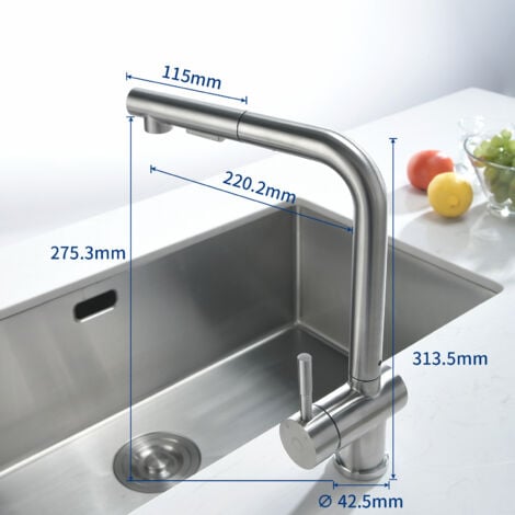 CECIPA Rubinetto da Cucina , Rubinetto da Cucina Estraibile, Rubinetto da Cucina con 2 Tipi di Getto d'acqua, Rubinetto Lavello Girevole a 360°