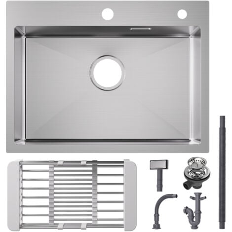 Cecipa Lavello da cucina 1 vasca 60×45×18 cm Lavello da cucina in acciaio inox 304 spazzolato con cestello di scarico