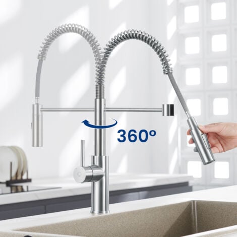 Cecipa Miscelatore da Cucina con Doccetta Estraibile - Rubinetto da Cucina a Molla con 2 Modalità di Uscita Dell'acqua - Rubinetto a Molla in Acciaio Inossidabile 304 Spazzolato