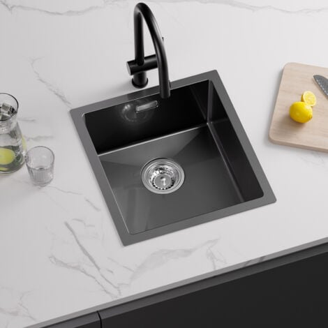 CECIPA Lavello da Cucina da Incasso in Acciaio Inox 404419 cm Lavello da Cucina 1 Vasca - 201 Nanometri Nero