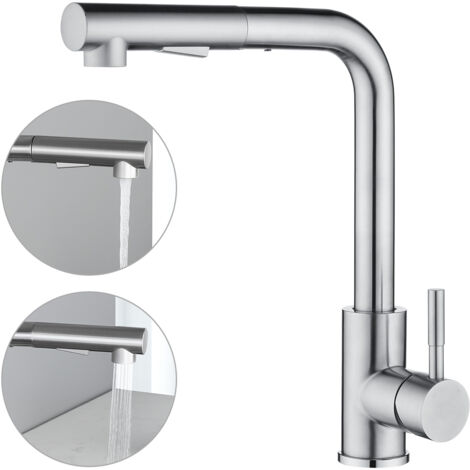 CECIPA Lavelli da Cucina Trafilatura in Acciaio Inox 50 x 45 x 18.5 cm, Senza distributore di sapone + Rubinetto da Cucina Tirabile in Acciaio Inossidabile