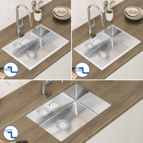Lavello da cucina a 1 vasca 60×44×18 cm - Lavello a 1 vasca con cestello di scarico - Lavello da cucina in acciaio inox spazzolato di grande capacità