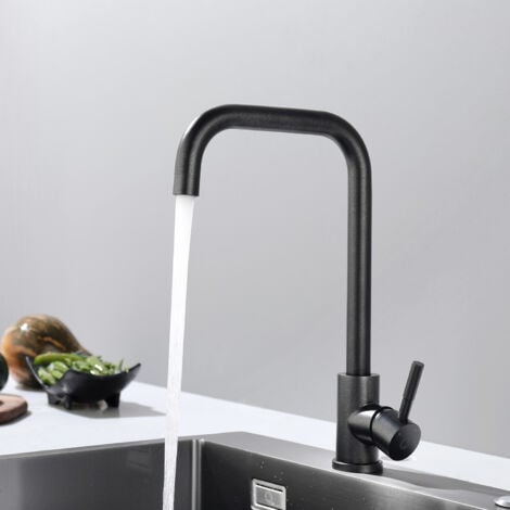 CECIPA Nero Acciaio Inossidabile Rubinetto per Cucina, Miscelatore Monocomando per Cucina, Girevole a 360°Miscelatore Cucina, Monocomando Rubinetto per Cucina Lavello