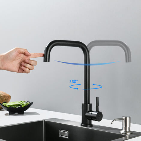 CECIPA Nero Acciaio Inossidabile Rubinetto per Cucina, Miscelatore Monocomando per Cucina, Girevole a 360°Miscelatore Cucina, Monocomando Rubinetto per Cucina Lavello