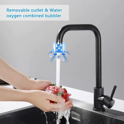 CECIPA Nero Acciaio Inossidabile Rubinetto per Cucina, Miscelatore Monocomando per Cucina, Girevole a 360°Miscelatore Cucina, Monocomando Rubinetto per Cucina Lavello