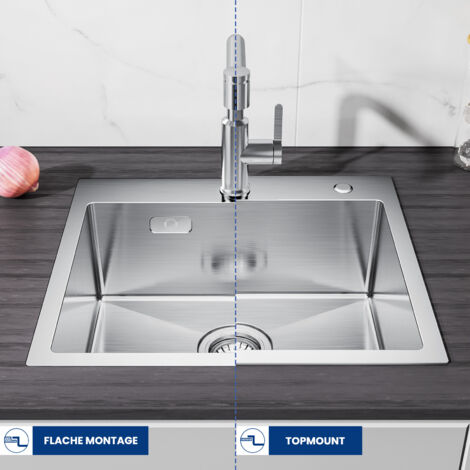 Cecipa Lavello una vasca 50 x 45 x 18.5 cm Lavello da Cucina Senza Distributore di Sapone Lavelli 1 vasca in Acciaio Inox Lavello Incasso