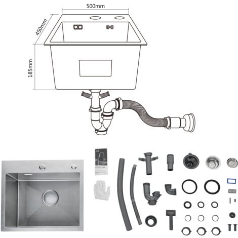 Cecipa Lavelli da Cucina una Vasca, Lavandino Cucina 50 x 45 x 18.5 cm, Lavelli Quadrato Cucina in Acciaio Inox (Senza distributore di sapone)