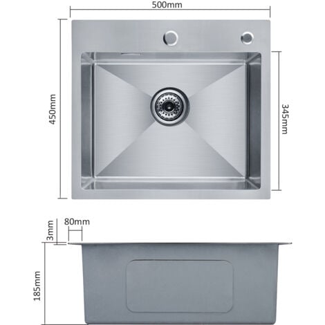 Cecipa Lavelli da Cucina una Vasca, Lavandino Cucina 50 x 45 x 18.5 cm, Lavelli Quadrato Cucina in Acciaio Inox (Senza distributore di sapone)