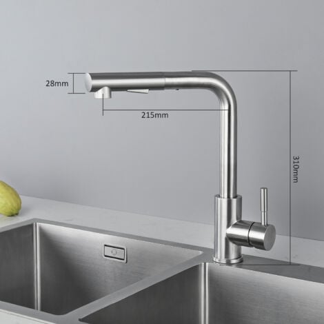 CECIPA 360 Grado Estraibile Rubinetti Cucina con Doccetta, Rubinetto per Cucina, 2 Funzioni Miscelatore Cucina, Miscelatore Monocomando per Cucina Acciaio inossidabile spazzolato